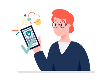 En användare med en hanterad mobiltelefon som visar enhetskontroller som ger säker åtkomst endast från kompatibla enheter.